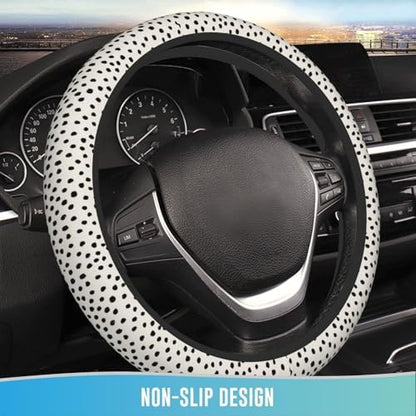 Elastic Steering Wheel Cover, 15 Inch Non-Slip, Cute Black Polka Dot - Image 2