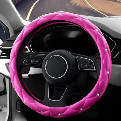 YOGURTCK Cute Diamond Soft Leather Anti-Slip Steering Wheel Cover by YOGURTCK
