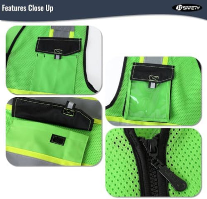 JKSafety Safety Vest for Men Women Hi Vis Reflective Vest JK220 Green 3XL - Image 3