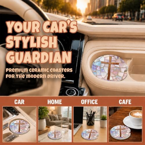 Christian Cross Stained Glass Car Coasters, Religious Faith Cup Holders - Image 4
