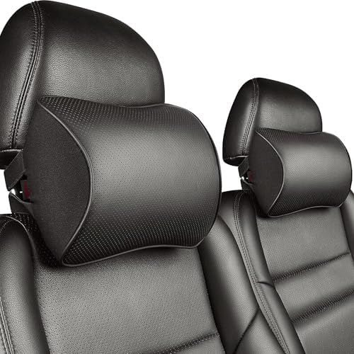 Aukee Car Headrest Pillow with Genuine Leather Cover Memory Foam Neck Cushion by au-kee