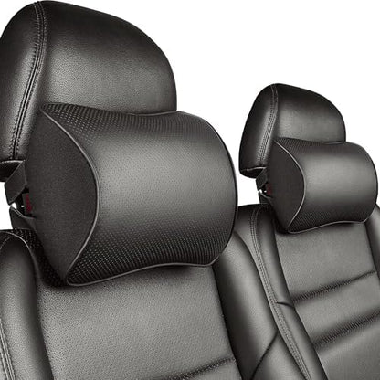 Aukee Car Headrest Pillow with Genuine Leather Cover Memory Foam Neck Cushion by au-kee