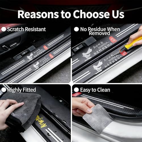 4PCS Car Door Sill Protector, Anti-Scratch Carbon Fiber Leather Door Step Edge - Image 6
