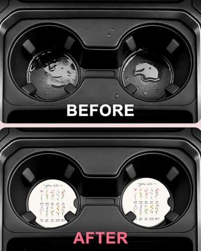 Swooflia Cute Girly Ceramic Car Coasters Flower Letter Cup Holder Coasters - Image 4