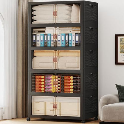 Stackable Storage Bins with Doors & Lids & Wheels by VNVTO
