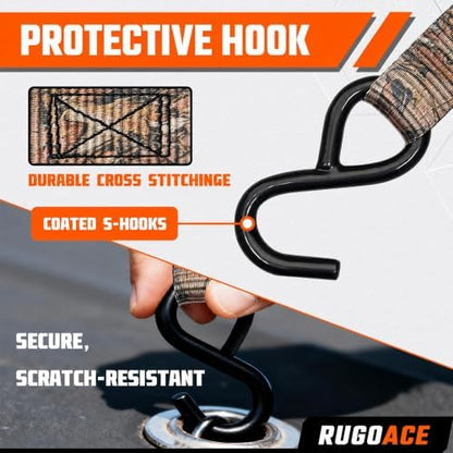 8PK Ratchet Tie Down Straps 1" x 10ft, 300lbs Load Capacity, Camo RUGOACE - Image 4