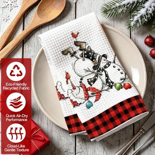 Christmas Kitchen Towels Snowman Waffle Hand Towels - Image 7