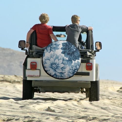 Blue and Grey Dahlia Flower Camper Spare Tire Cover Vintage Floral Seasonal - Image 6