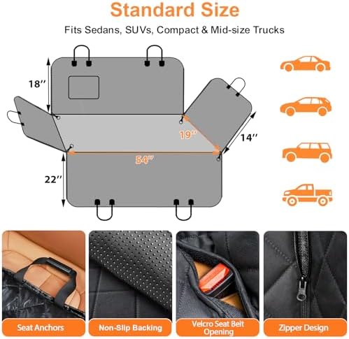 URPOWER Dog Car Seat Cover for Back Seat, 100% Waterproof Hammock for Car - Image 6