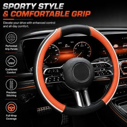 Car Steering Wheel Cover PU Leather Anti-Slip Protector Orange - Image 2