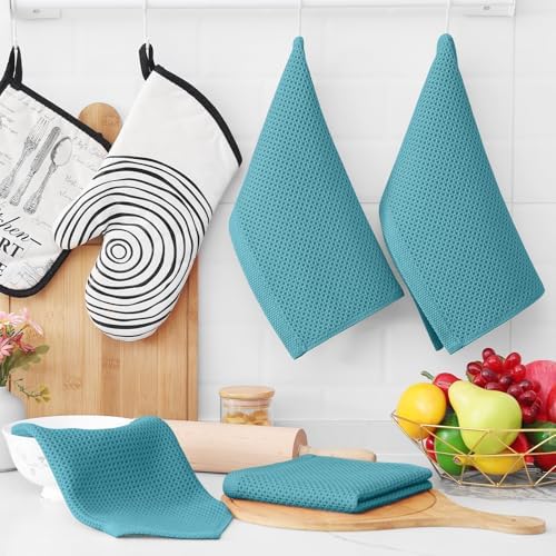 Homaxy 100% Cotton Waffle Weave Kitchen Dish Cloths 24-Pack, Lake Blue - Image 6