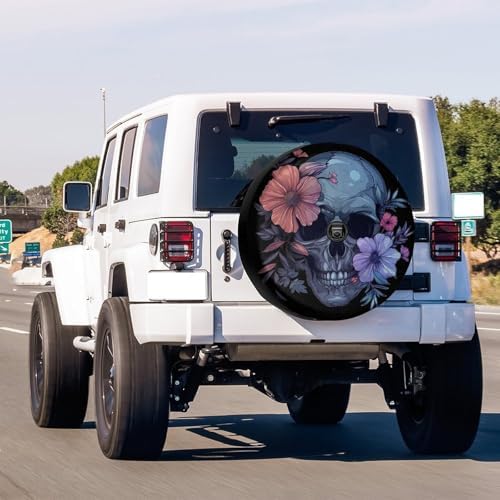 Delerain Spare Tire Cover with Backup Camera Hole Skull with Pastel Flowers - Image 2