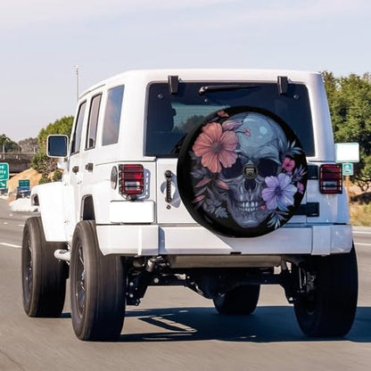 Delerain Spare Tire Cover with Backup Camera Hole Skull with Pastel Flowers - Image 2