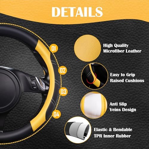 CAR PASS Line Rider Microfiber Leather Sporty Steering Wheel Cover Universal - Image 5