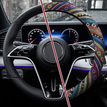 Boho Steering Wheel Cover, 14.5-15" Anti-Slip Flax - Image 5