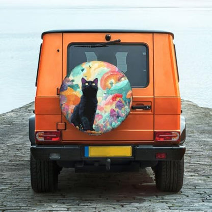 Black Cat Spare Tire Cover Waterproof Wheel Cover 14 Inch Universal Fit - Image 2