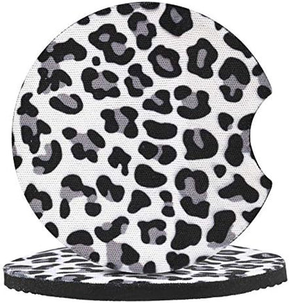 4 Pack Snow Leopard Print Car Coasters, 2.75inch Neoprene Cup Pad Mat - Image 3