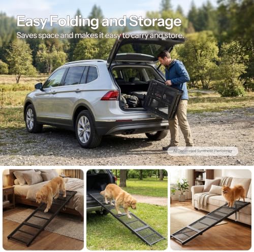 HOOBRO 70.8" Folding Dog Ramp for Car, 4-Fold Pet Ramp for Car SUV Couch - Image 3