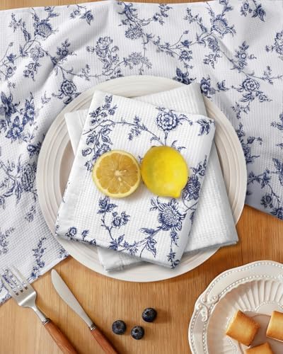 Miss Adola 4pcs Cotton Waffle Kitchen Towels, Toile Print - Image 2