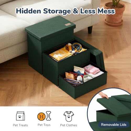 3-Step Wide Dog Stairs with Hidden Storage 18" H, Non-Slip Dog Steps - Image 6