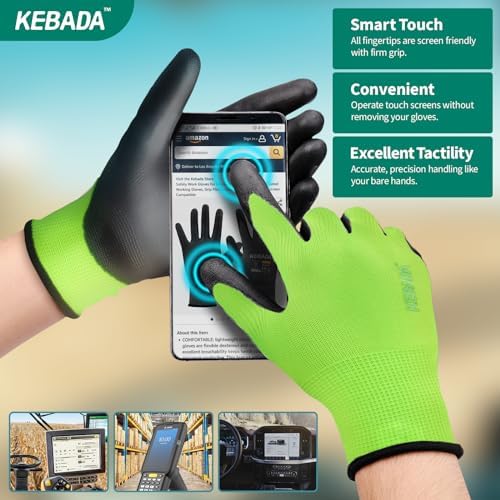 Kebada W1 Safety Work Gloves for Men & Women, Touchscreen, PU Coated - Image 3