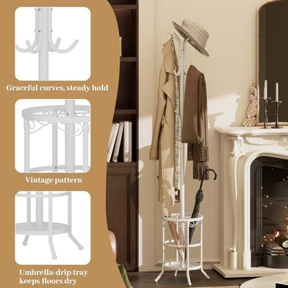 Coat Rack Freestanding with Umbrella Holder – Metal Hanger Stand, Hall Tree - Image 6