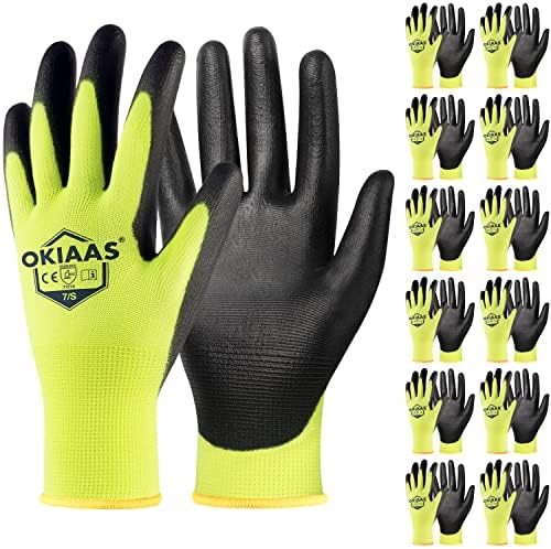 OKIAAS PU Coated Work Gloves Men, Ultra Grip & Lightweight, 12 Pairs Bulk by OKIAAS