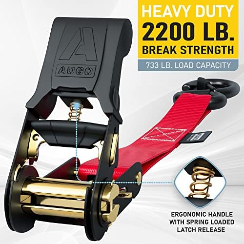 AUGO Ratchet Straps Heavy Duty 4 Pack -15 FT - 2200 LB Break Strength – - Cargo - Image 2