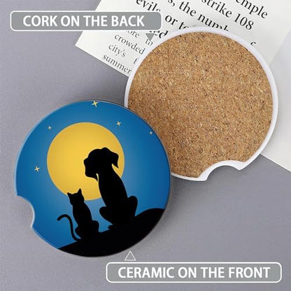 Dog Cat Car Cup Holder Coaster, Moon Night Starry Sky Car Coasters - Image 3