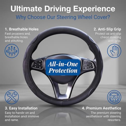 Elastic Steering Wheel Cover Black Leather Universal 14-15 inch - Image 5