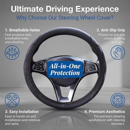 Elastic Steering Wheel Cover Black Leather Universal 14-15 inch - Image 5