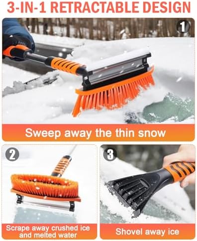 Ice Scrapers for Car Windshield, 180° Pivoting Snow Brush and Ice Scraper for - Image 3