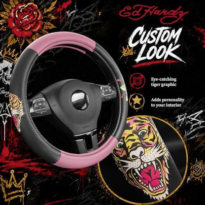 ED HARDY Tiger Print Steering Wheel Cover, Fits 14.5-15.5 Inch Steering Wheels - Image 3
