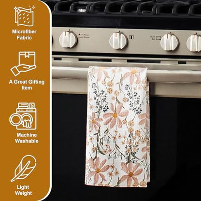 Wildflowers Microfiber Kitchen Towels | Pink & Blue Color Pattern| Waffle - Image 4