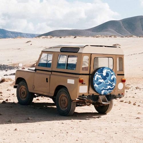 Blue and White Wave Spare Tire Cover 15 inch Wheel Japanese Abstract Protectors - Image 2