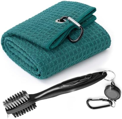 Mile High Life Golf Towel & Groove Brush Set, Microfiber Waffle-16 x24 by MileHighLife