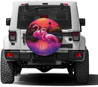 Pink Flamingo Spare Tire Cover Dust-Proof Wheel Tire Cover Fit Trailer - Image 2