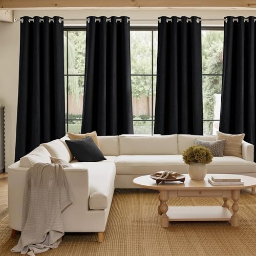 NICETOWN Short Faux Linen Black Blackout Curtains 63 inches Long - Image 4