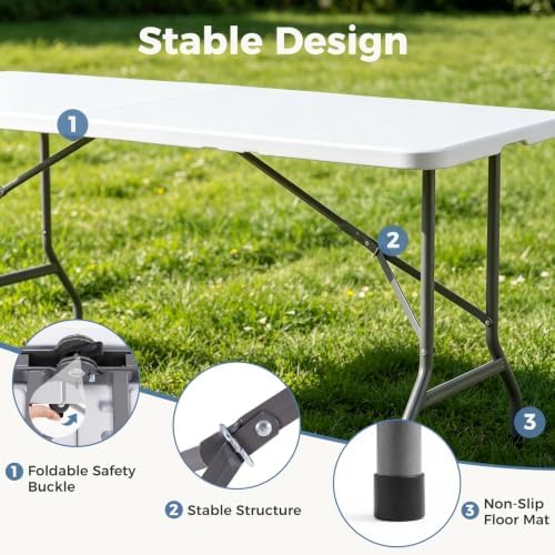 DUMOS 6 FT Folding Picnic Table, Portable Plastic Table - Image 5