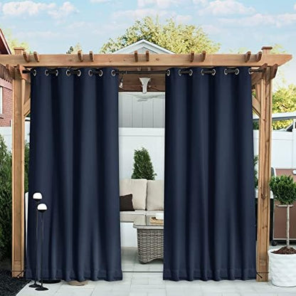 NICETOWN 2 Panels Thermal Outdoor Curtains Windproof W52xL72 Navy Blue by NICETOWN