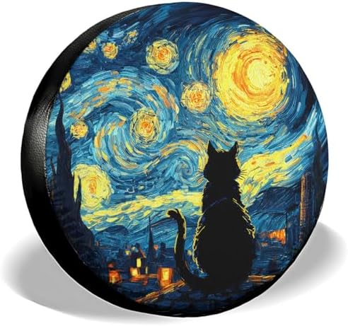 GENANY Starry Sky Cat Art Thick PVC Leather Spare Tire Cover Size 17 by GENANY