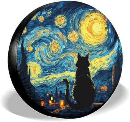GENANY Starry Sky Cat Art Thick PVC Leather Spare Tire Cover Size 17 by GENANY