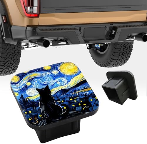 Black Cat Trailer Hitch Cover Abstract Starry Night Square 2 Inch Receiver Tube - Image 5