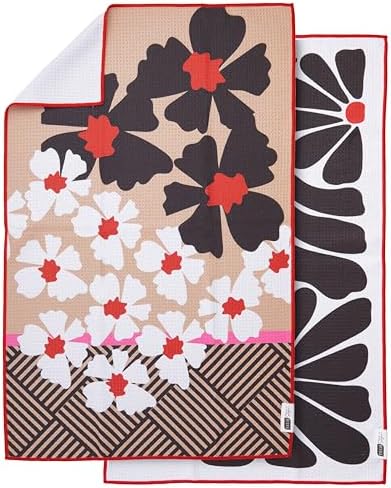Ritz Waffle Microfiber Kitchen Towel 2pc Set – White Black Flowers and Moons – - Image 6