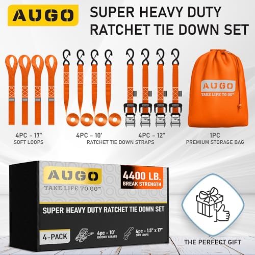 AUGO Heavy Duty Ratchet Straps & Soft Loops – Pack of 4 Extra Strong 1.5” by - Image 4