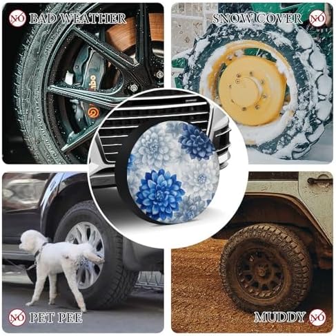Spare Tire Cover 13inch Blue and Grey Dahlia Flower Polyester Universal Spare - Image 7