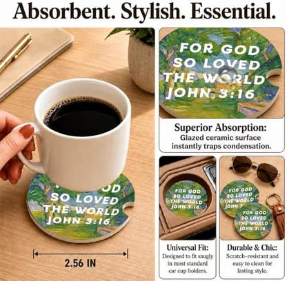 Christian Bible Car Coasters, Oil Painting Scripture Faith Cup Holders - Image 3