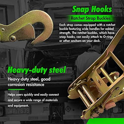 Car Trailer Straps, 4 Pack 2"x96" Tire Straps, Snap Hooks - Image 3