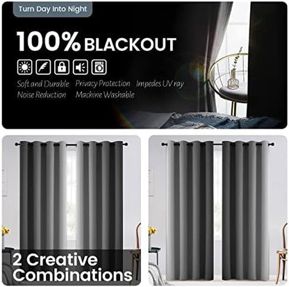 SimpleHome 100% Blackout Ombre Bedroom Curtains Grey and Greyish White - Image 3