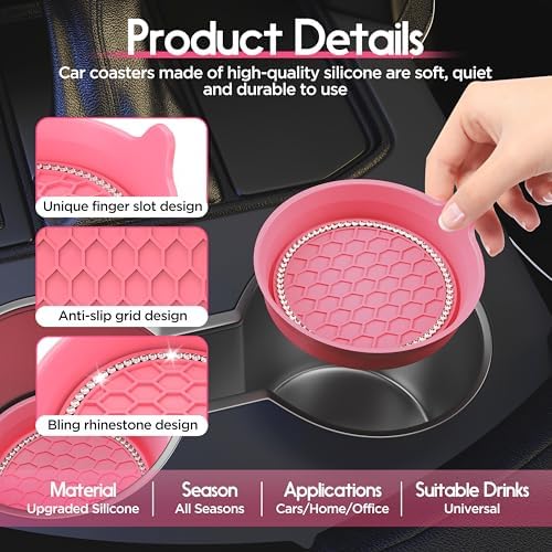 Amooca 4-Pack Car Cup Holder Coaster Bling Crystal Rhinestone Car Interior - Image 6